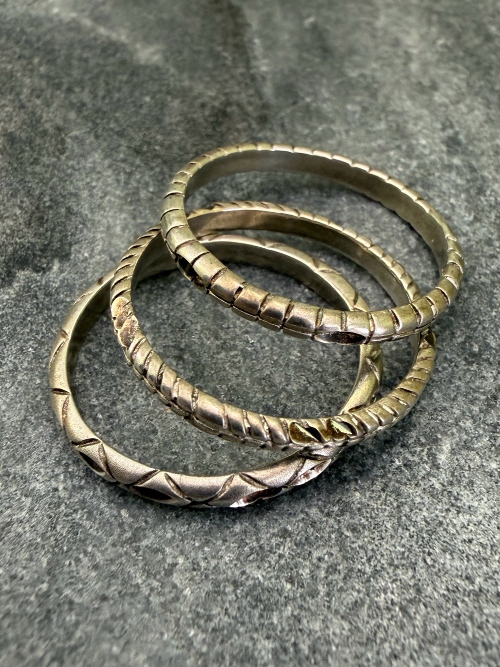 Vintage Sterling Silver Cut Textured Ring Set 8